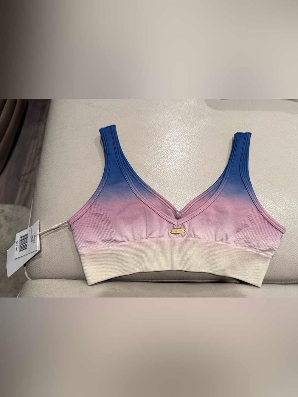 l*space Ombre Blue to Pink V-Neck Sports Bra